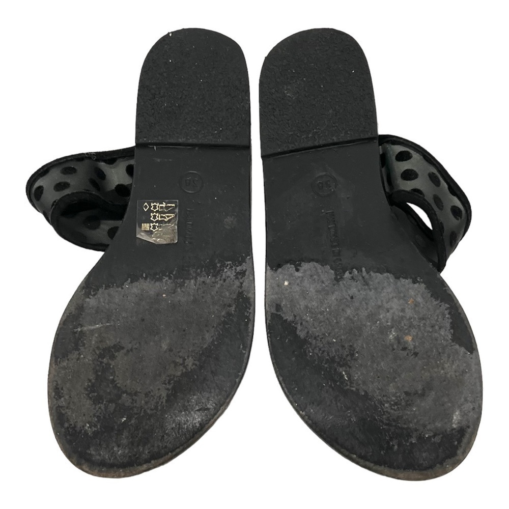 Ancient Greek Sandals Black Leather Sheer Polka Dot Toe Loop Slide Sandals 38 - Picture 11 of 14